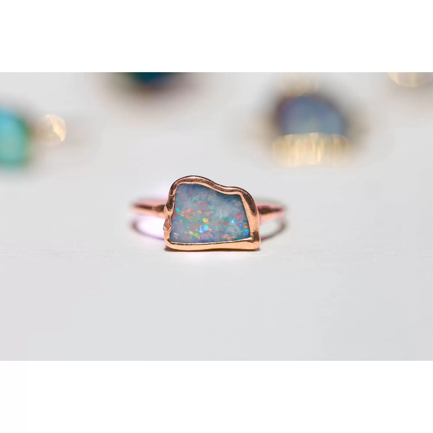 Gold Raw Opal Ring for Women • Gold Filled • Bohemian Gemstone • Alt Engagement Ring • October Birthstone • 24k Dip • Australian Fire Opal