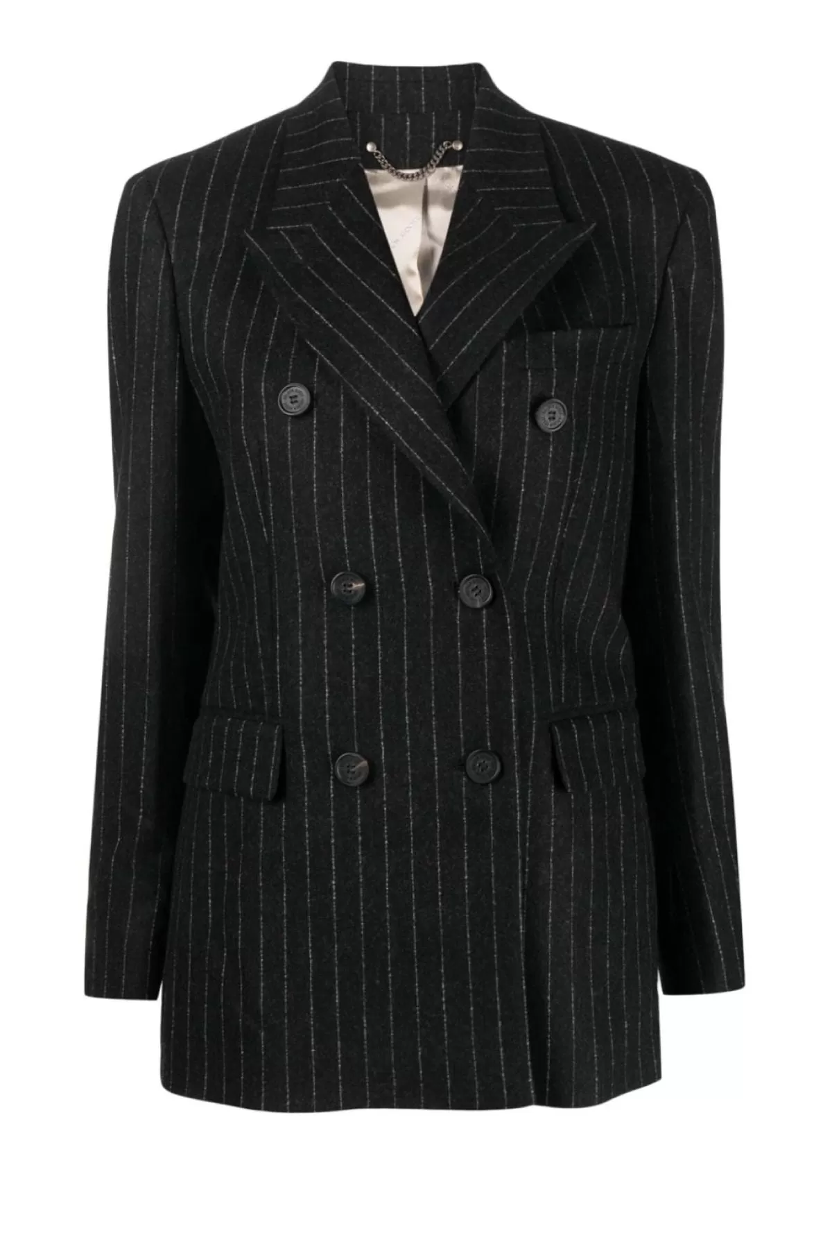 Golden Goose Double Breasted Flannel Pinstripes Blazer - Melange Dark Grey/ Arctic Wolf