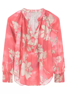 Gustav Annsofie Shirt 52644 Skjorte - Coral W. Beige Flower Print