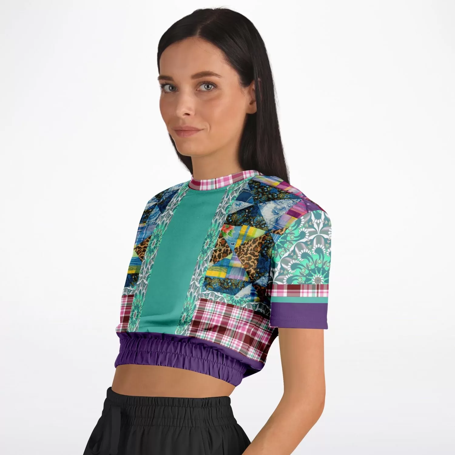 Gypsy Queen Purple Short Sleeve Cropped Eco-Poly Sweater