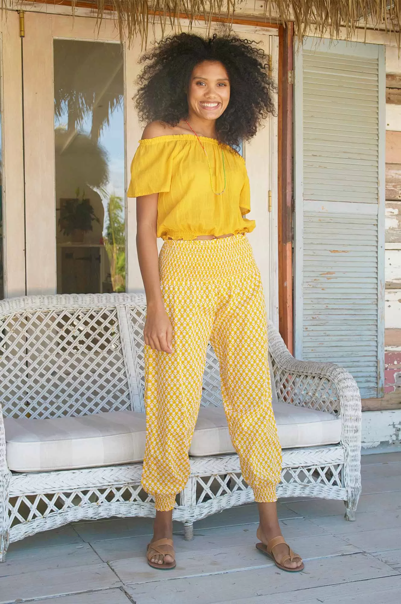 Harem Trousers | Buttercup Stamp Yellow/White