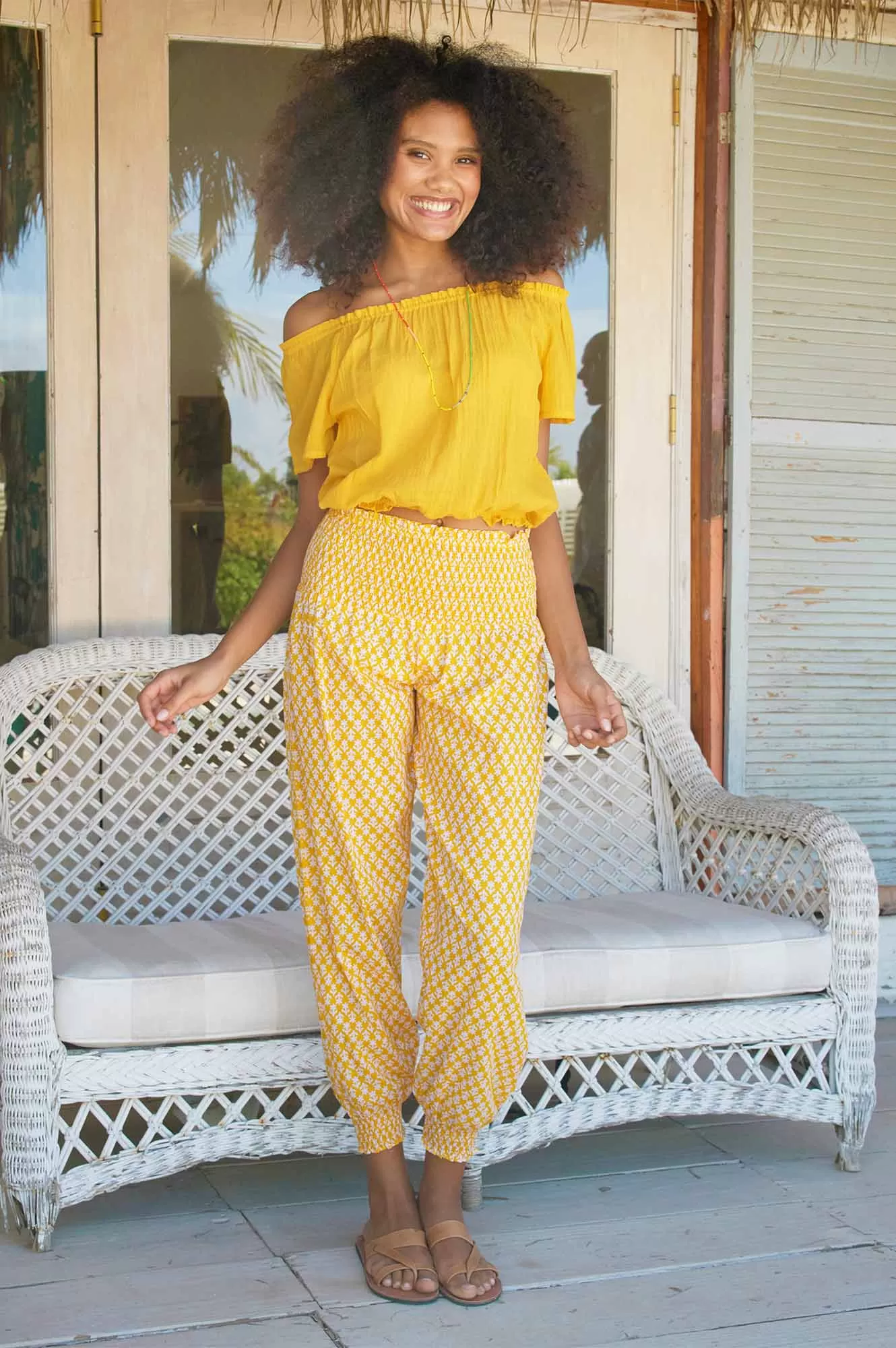 Harem Trousers | Buttercup Stamp Yellow/White