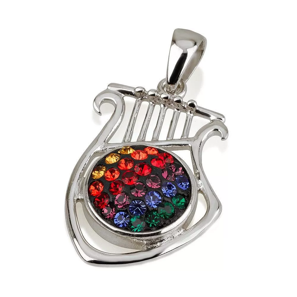 Harp Pendant With Multi Colors Crystals Gemstone With 925 Sterling Silver