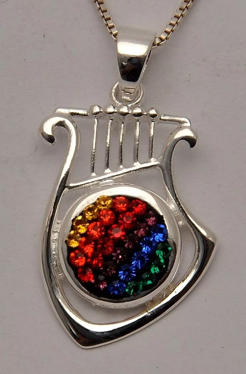 Harp Pendant With Multi Colors Crystals Gemstone With 925 Sterling Silver