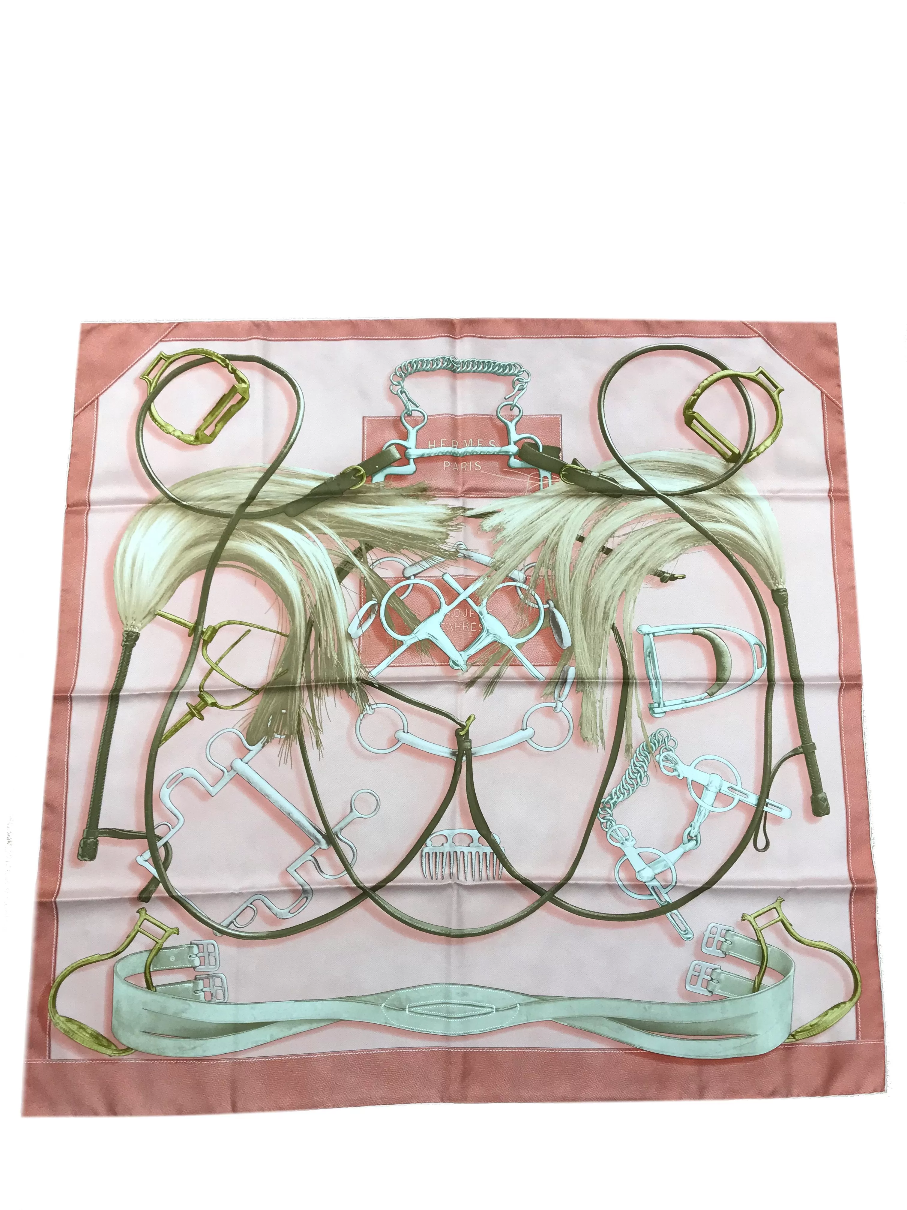 Hermes Equestrian Print Silk Scarf 90