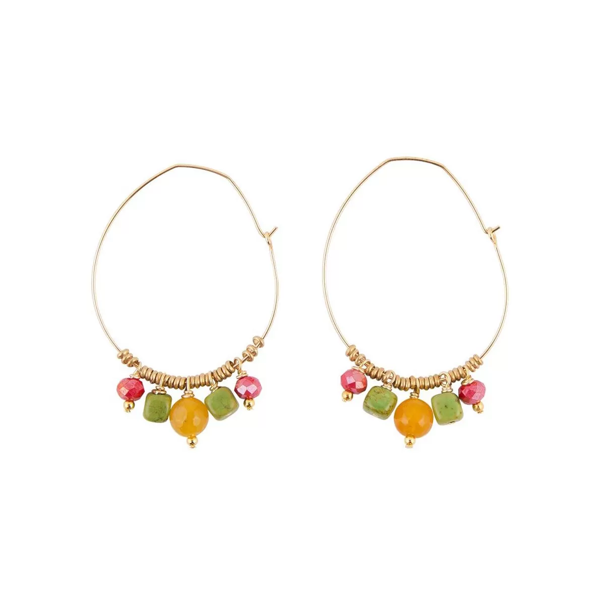 Hooped Yellow Jade and Crystal Earrings