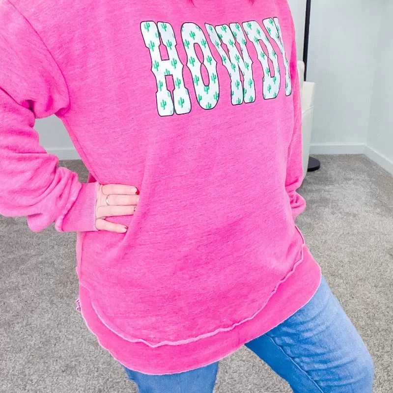 Howdy Cactus Raspberry Poncho Sweatshirt