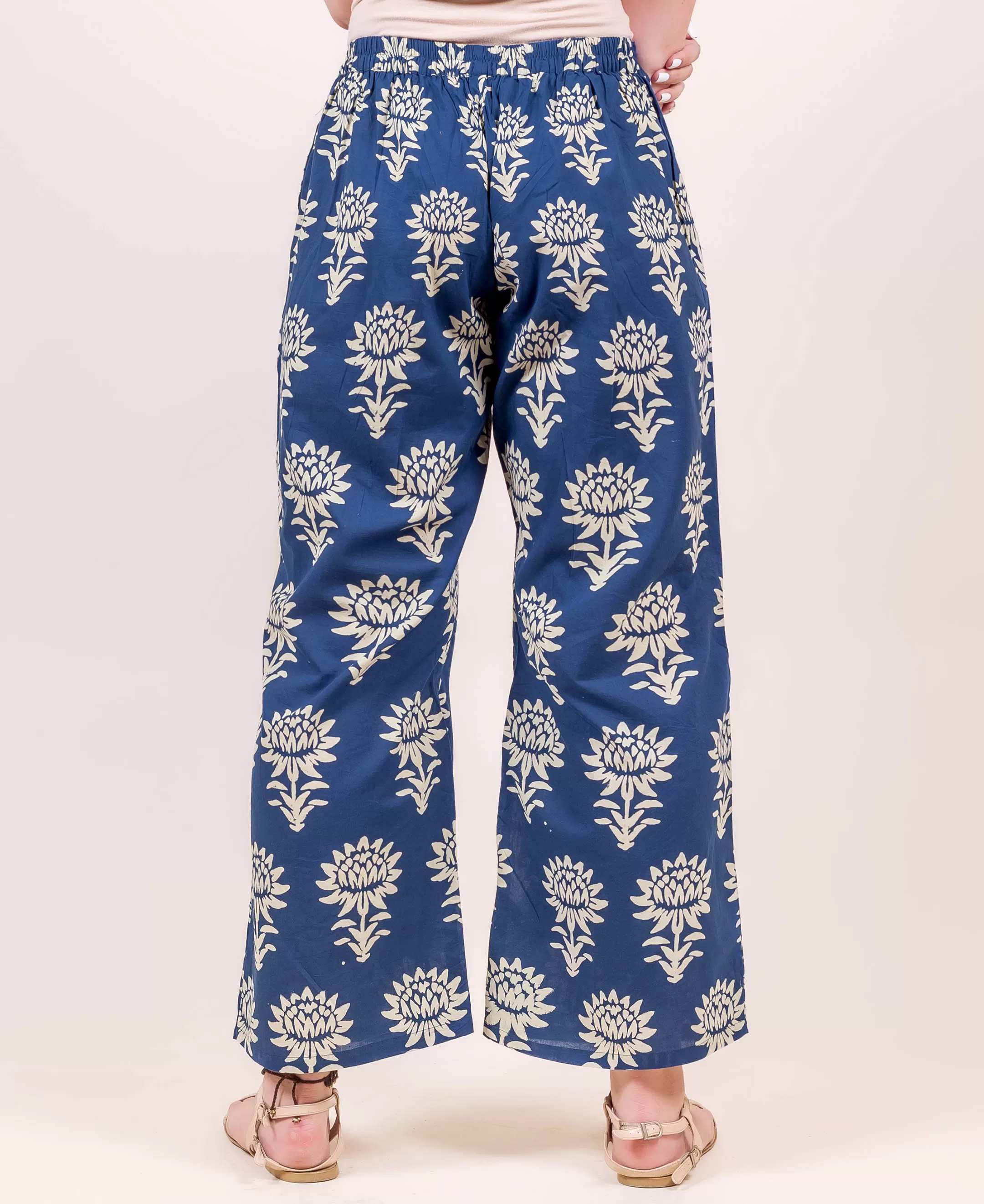 Indigo Polka Dot Printed Flared Palazzo