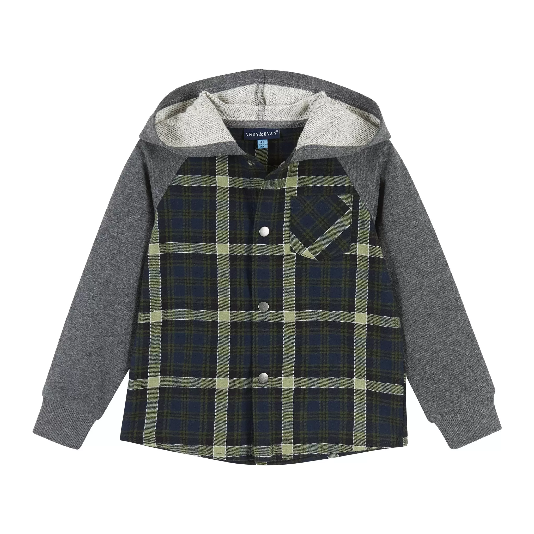 Infant Green Plaid Hooded Flannel Buttondown Set  | Green