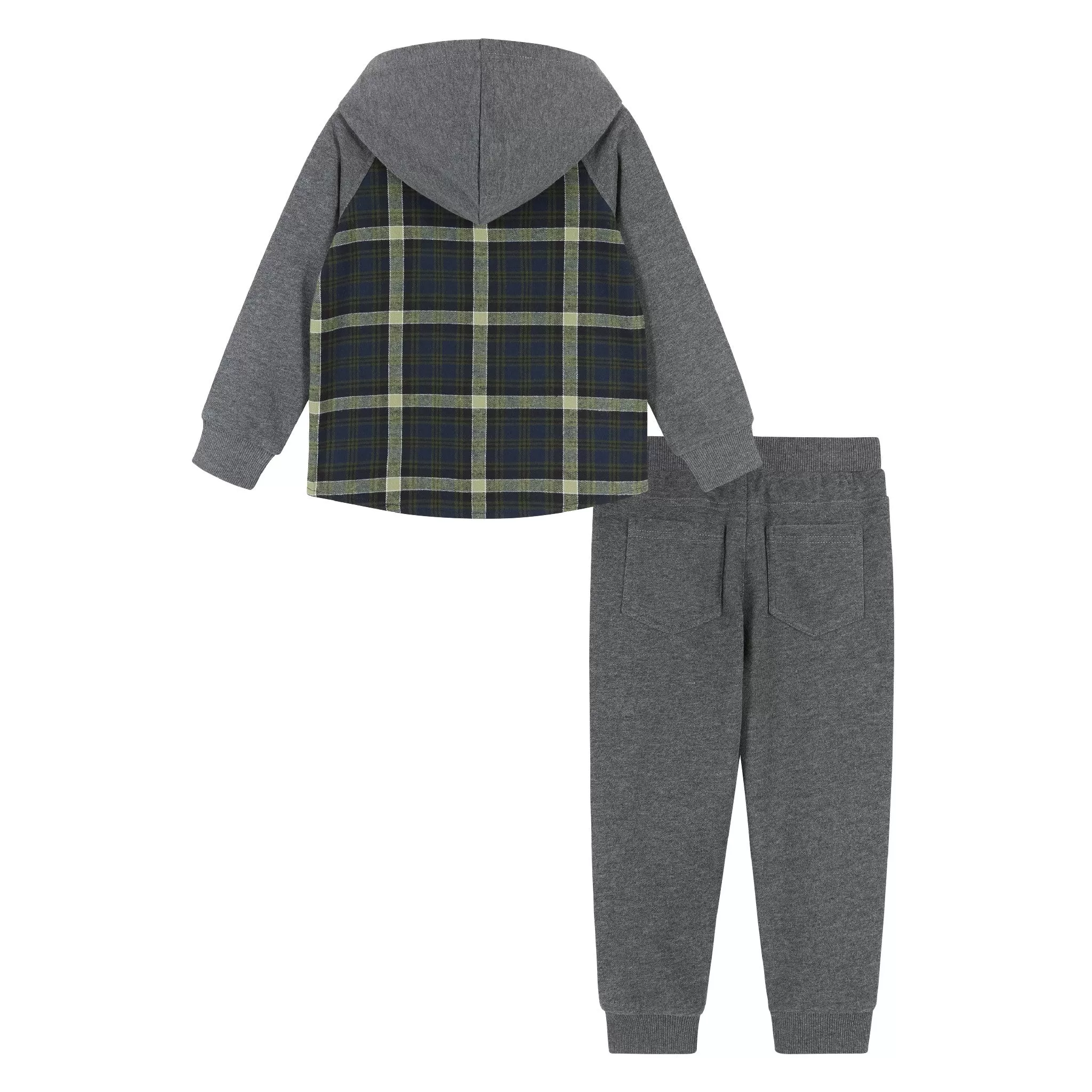 Infant Green Plaid Hooded Flannel Buttondown Set  | Green