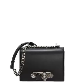 Jewelled Knuckle Satchel Small Smooth, Black/Silver