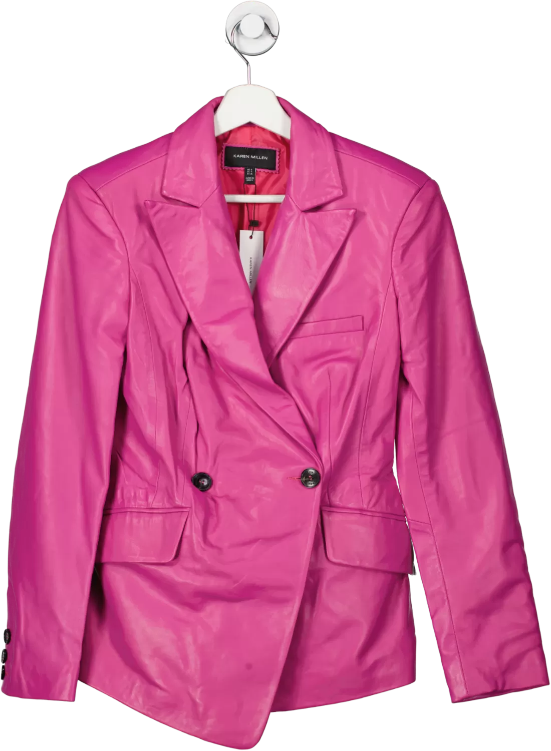 Karen Millen Pink Leather Asymmetric Single Breasted Blazer UK 8