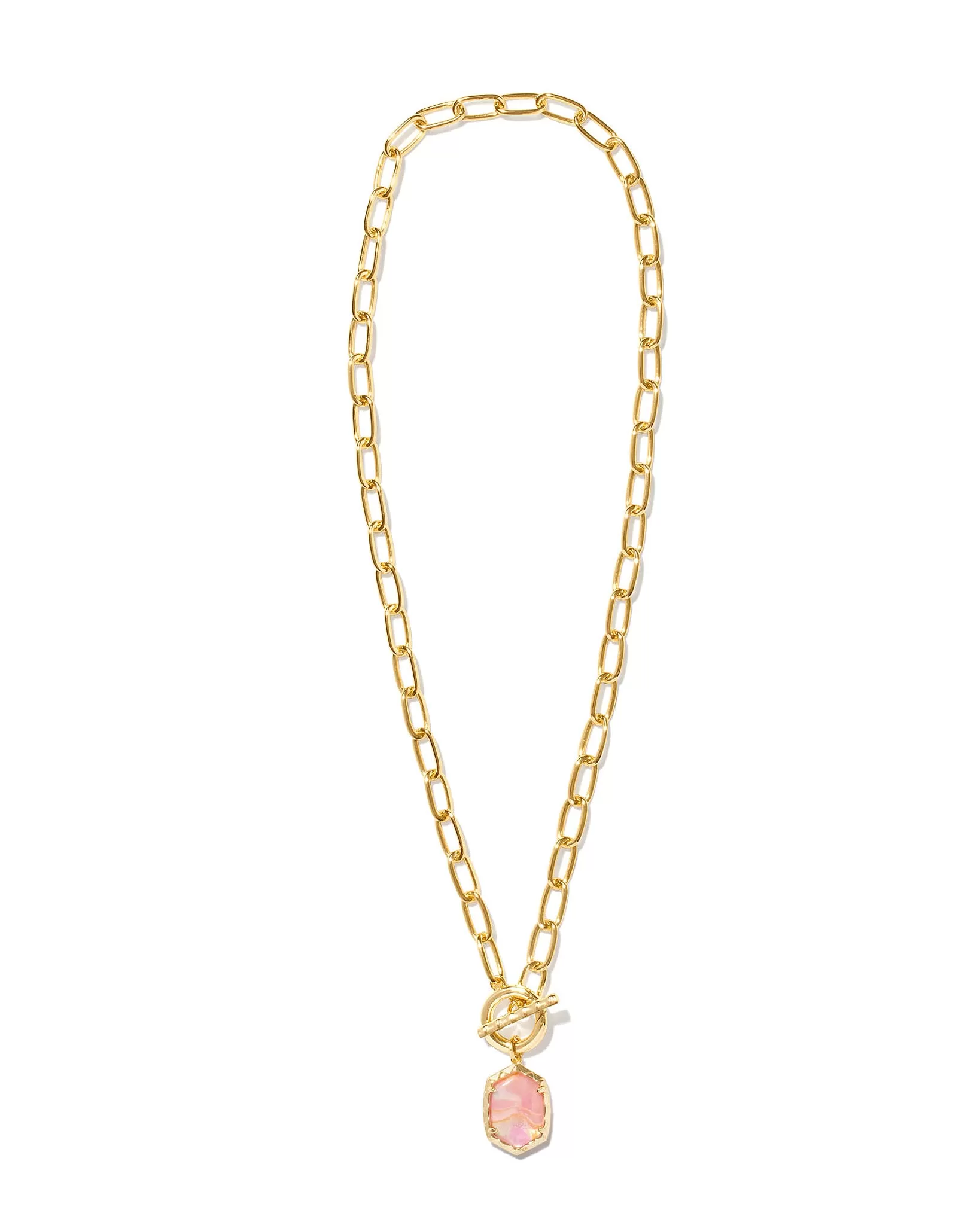 Kendra Scott Daphne Chain Link Pendant Necklace in Light Pink Iridescent Abalone and Gold