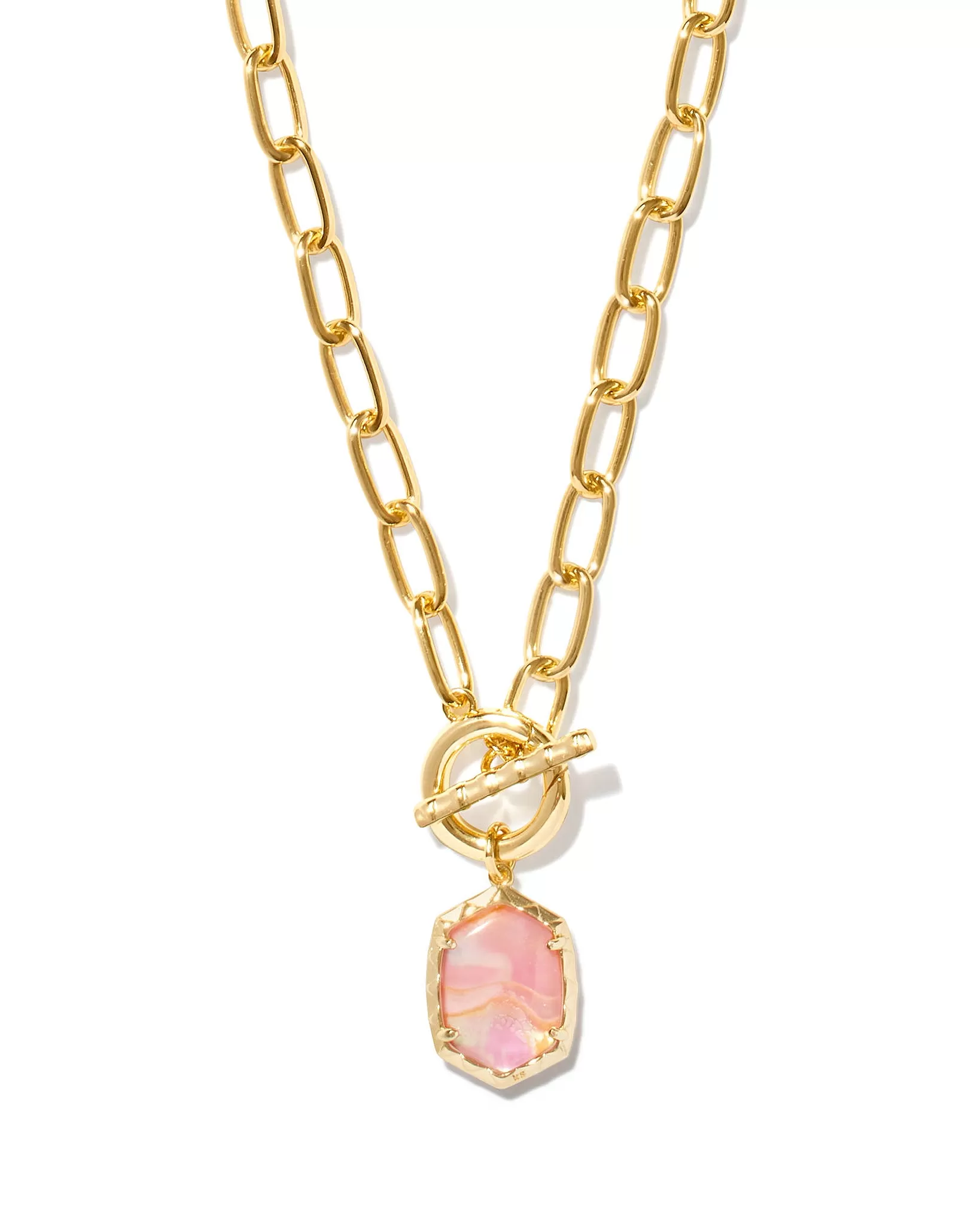 Kendra Scott Daphne Chain Link Pendant Necklace in Light Pink Iridescent Abalone and Gold