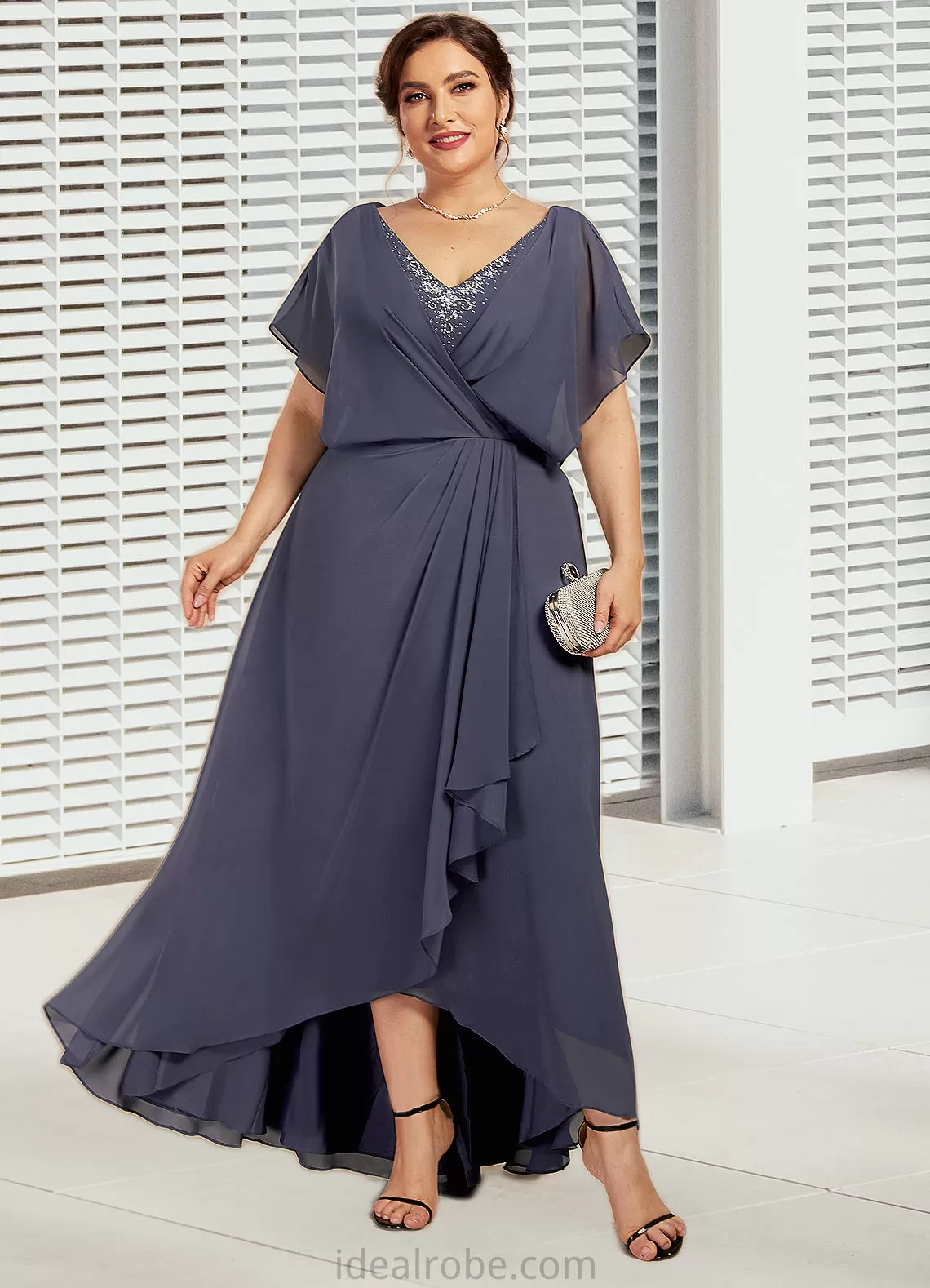 Kennedy A-Line V-neck Asymmetrical Chiffon Mother of the Bride Dress With Beading Sequins STK126P0014541