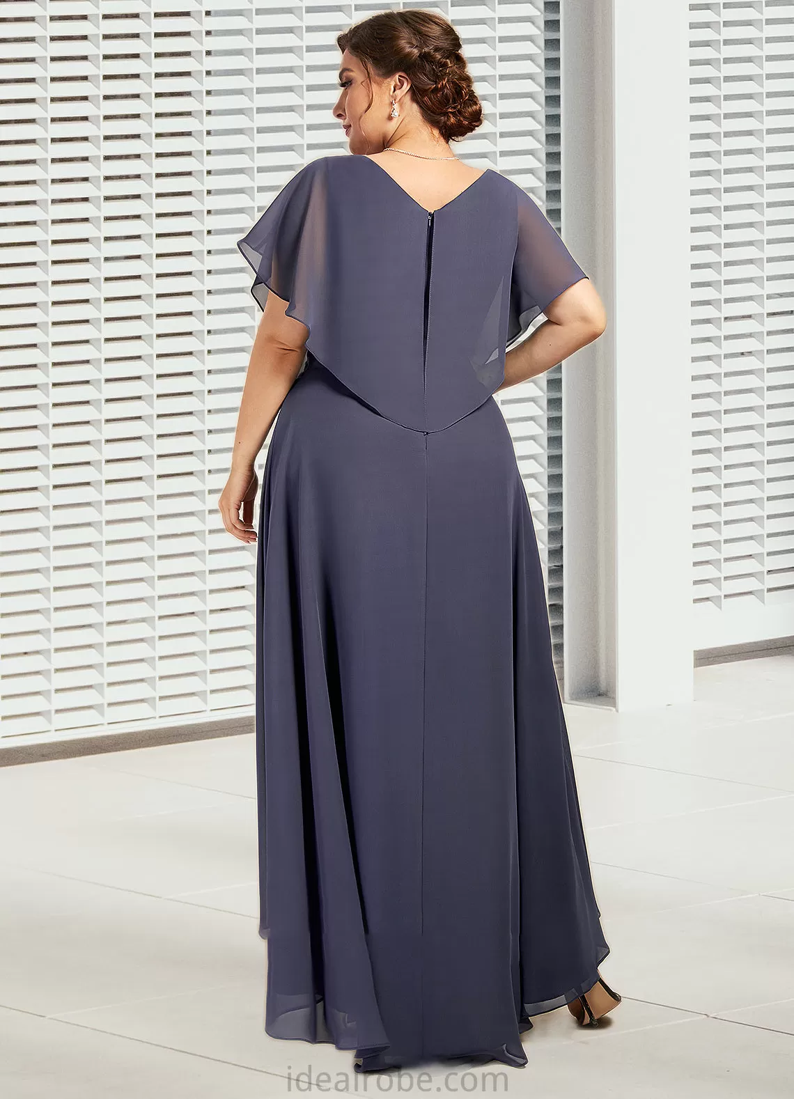 Kennedy A-Line V-neck Asymmetrical Chiffon Mother of the Bride Dress With Beading Sequins STK126P0014541