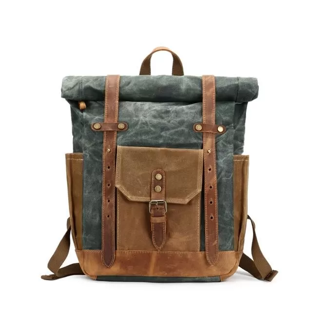 Large Canvas Leather Waterproof 14 Inch Backpack