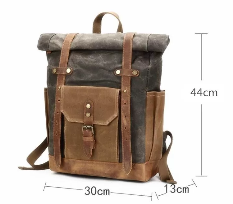 Large Canvas Leather Waterproof 14 Inch Backpack