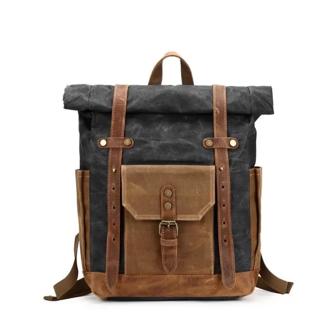 Large Canvas Leather Waterproof 14 Inch Backpack