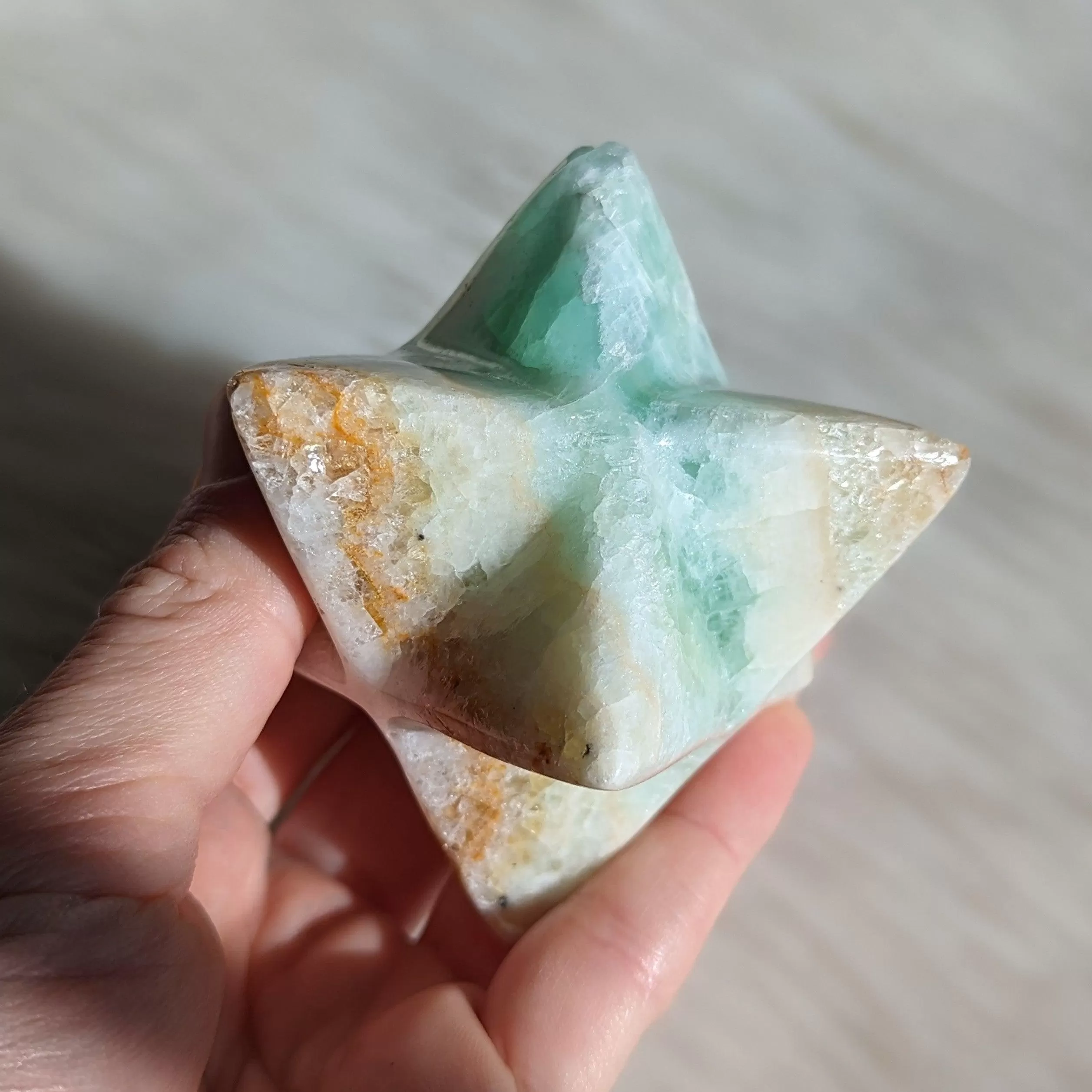 Large Green Calcite Merkaba Carving ~ Vehicle for the Light Body ~ Access Other Realms