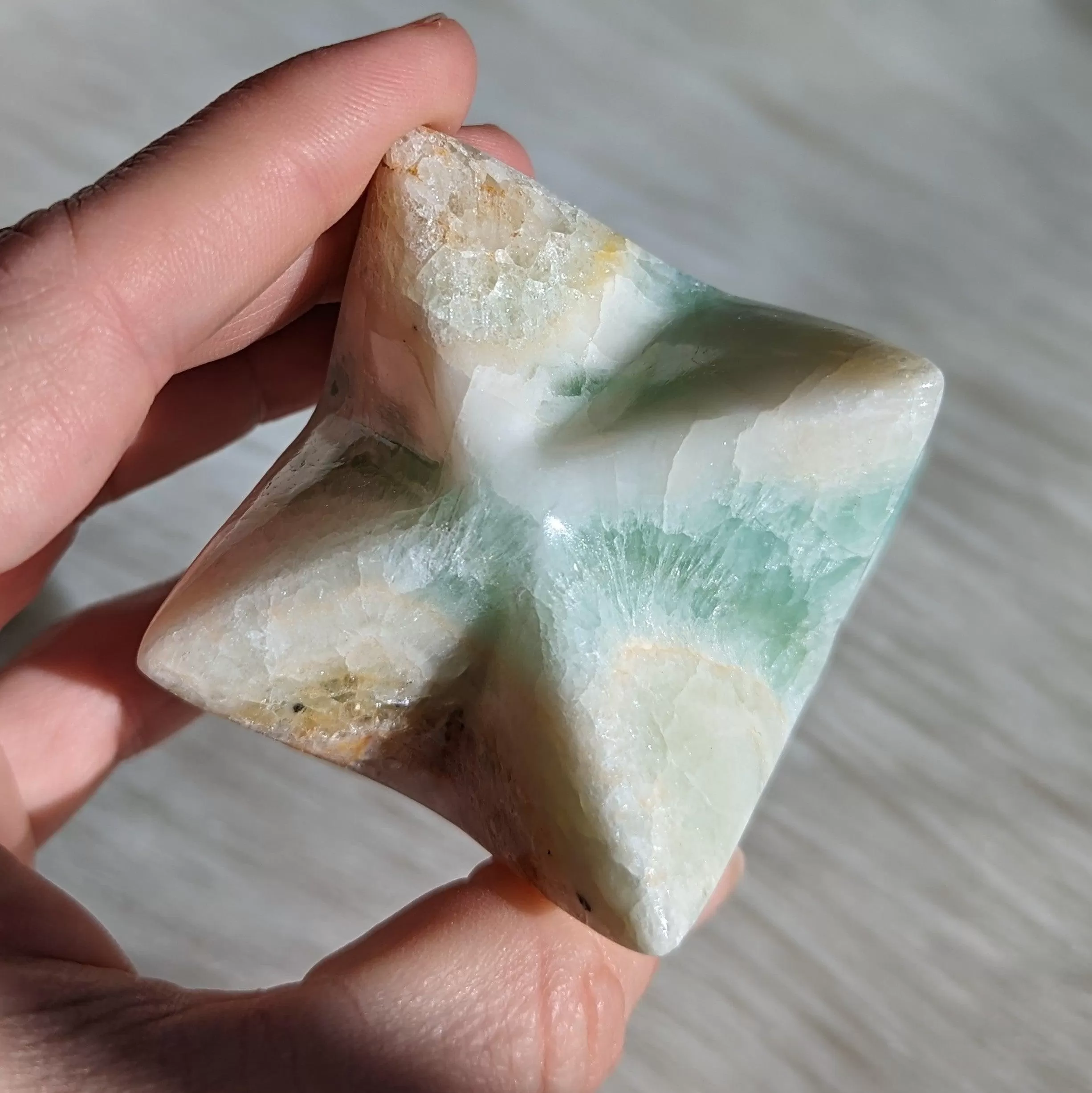 Large Green Calcite Merkaba Carving ~ Vehicle for the Light Body ~ Access Other Realms