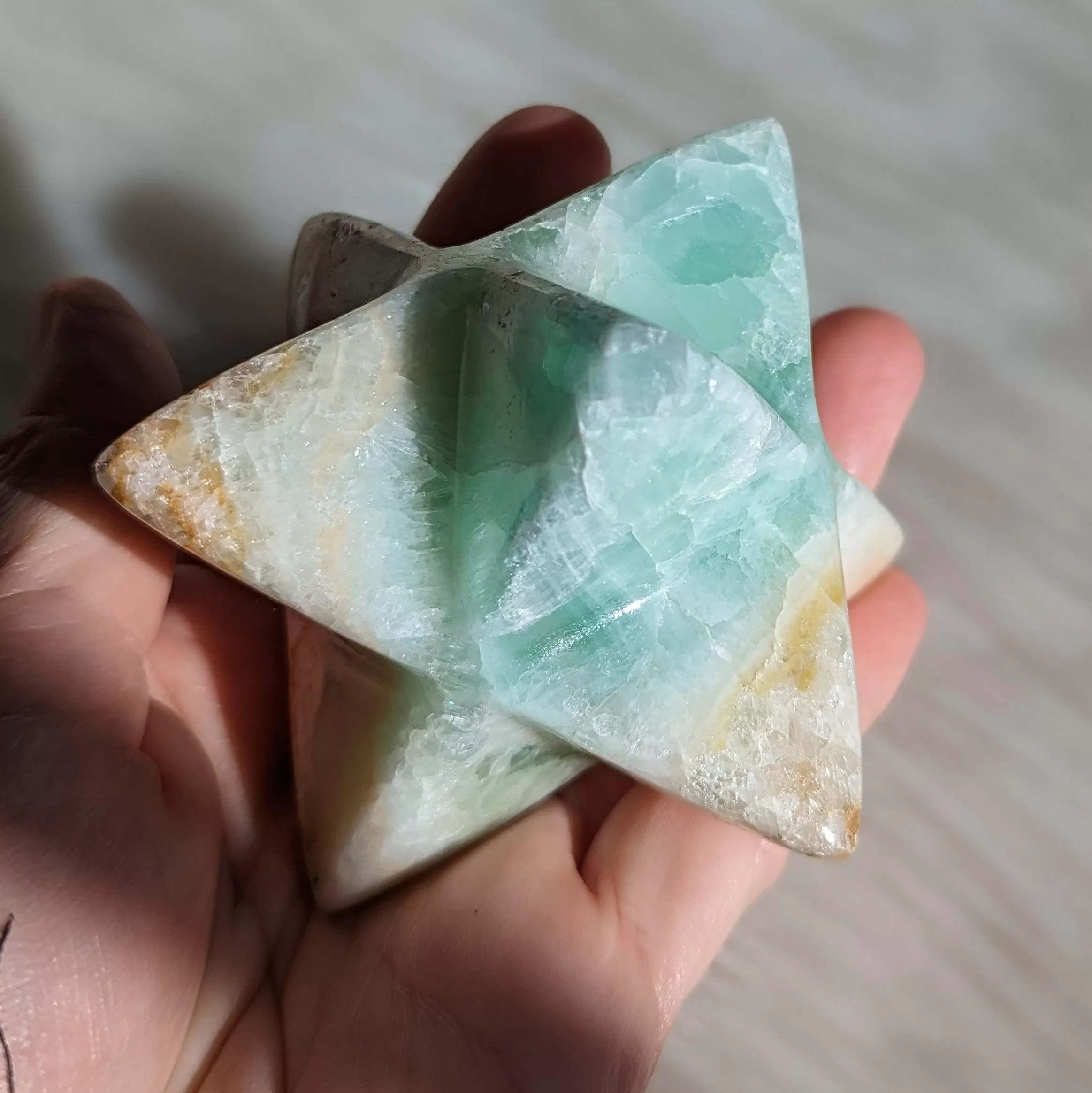 Large Green Calcite Merkaba Carving ~ Vehicle for the Light Body ~ Access Other Realms