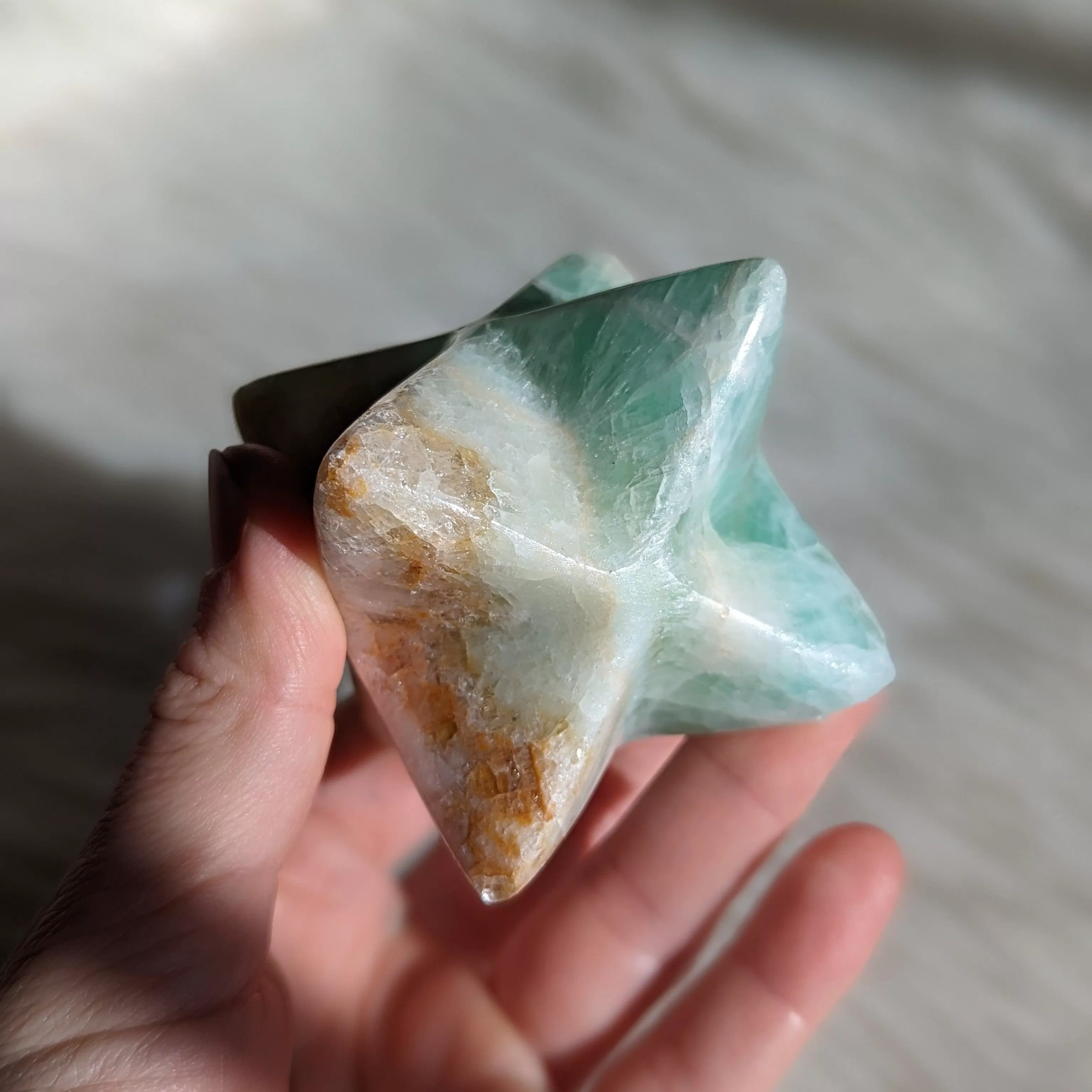 Large Green Calcite Merkaba Carving ~ Vehicle for the Light Body ~ Access Other Realms