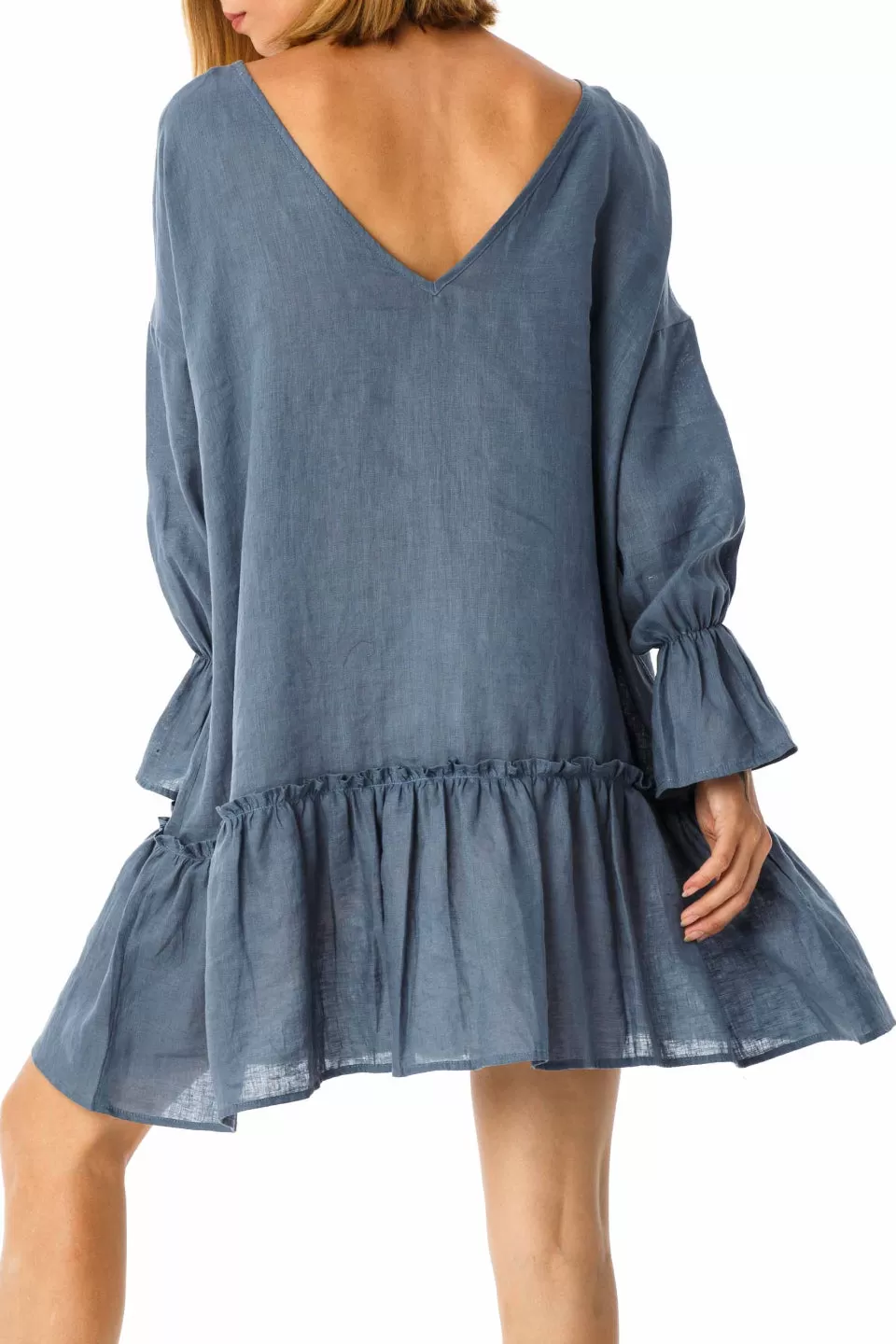 Lightbeam Relaxed Denim Blue Linen Dress