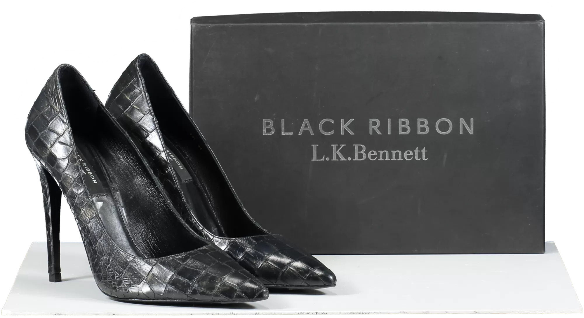 L.K.Bennett Black Croc Effect Pointed Toe Courts UK 7 EU 40 👠