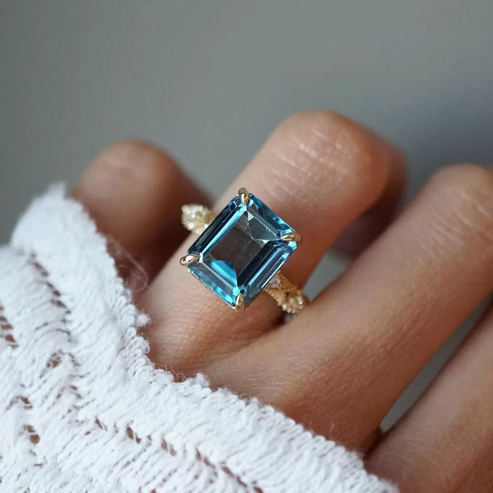 London Blue Topaz Bond Diamond Ring in 14K and 18K Gold