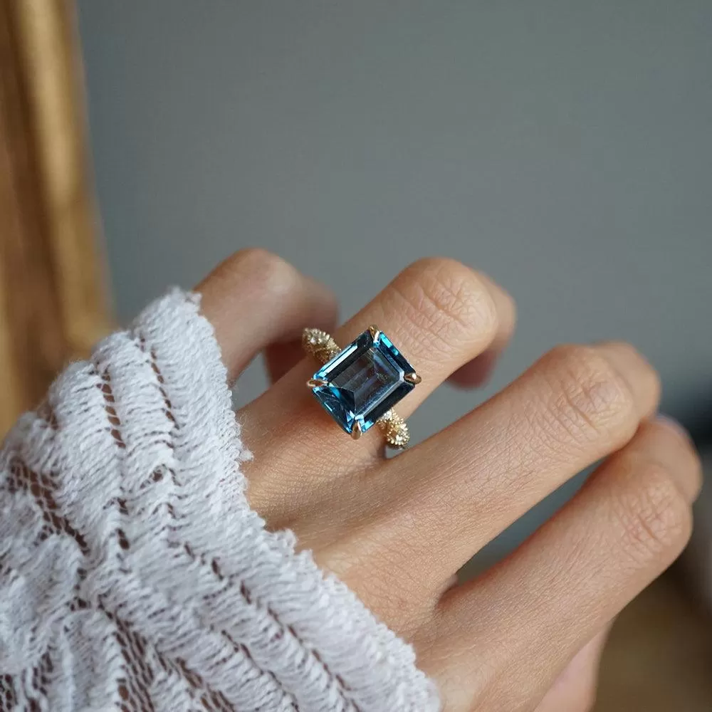 London Blue Topaz Bond Diamond Ring in 14K and 18K Gold