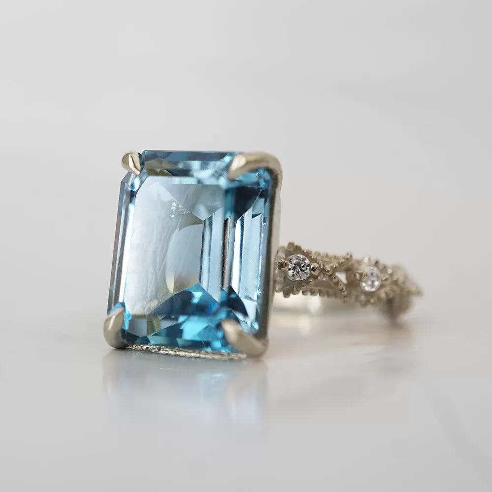 London Blue Topaz Bond Diamond Ring in 14K and 18K Gold