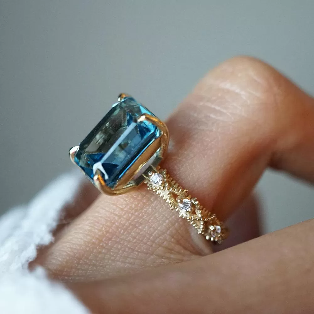 London Blue Topaz Bond Diamond Ring in 14K and 18K Gold