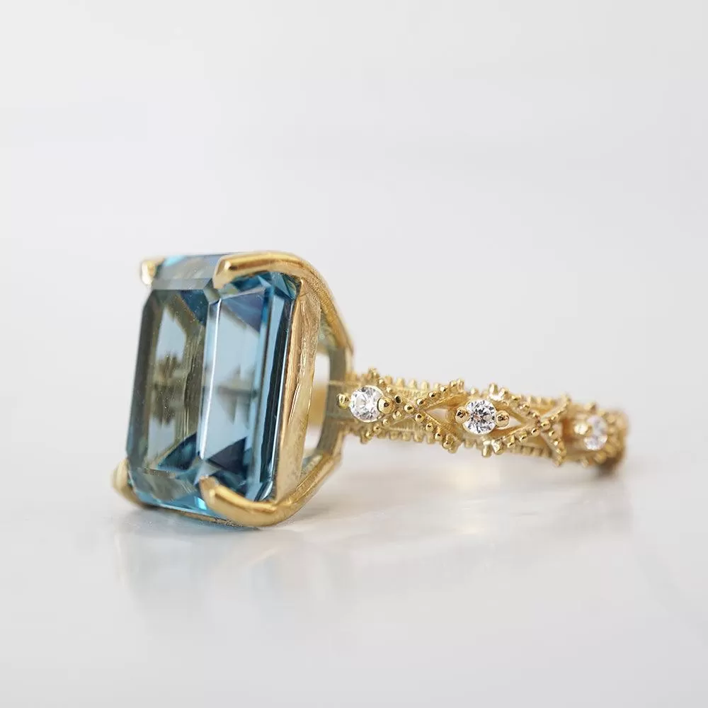 London Blue Topaz Bond Diamond Ring in 14K and 18K Gold