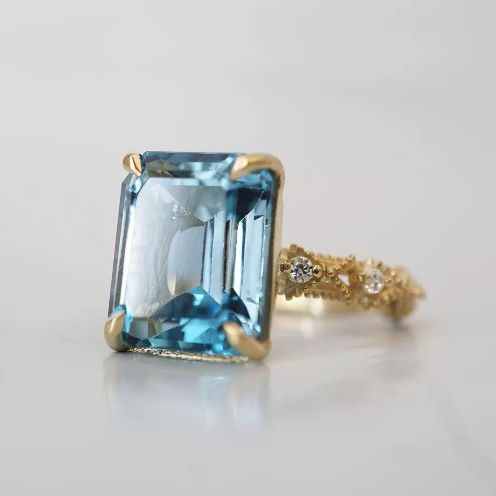 London Blue Topaz Bond Diamond Ring in 14K and 18K Gold