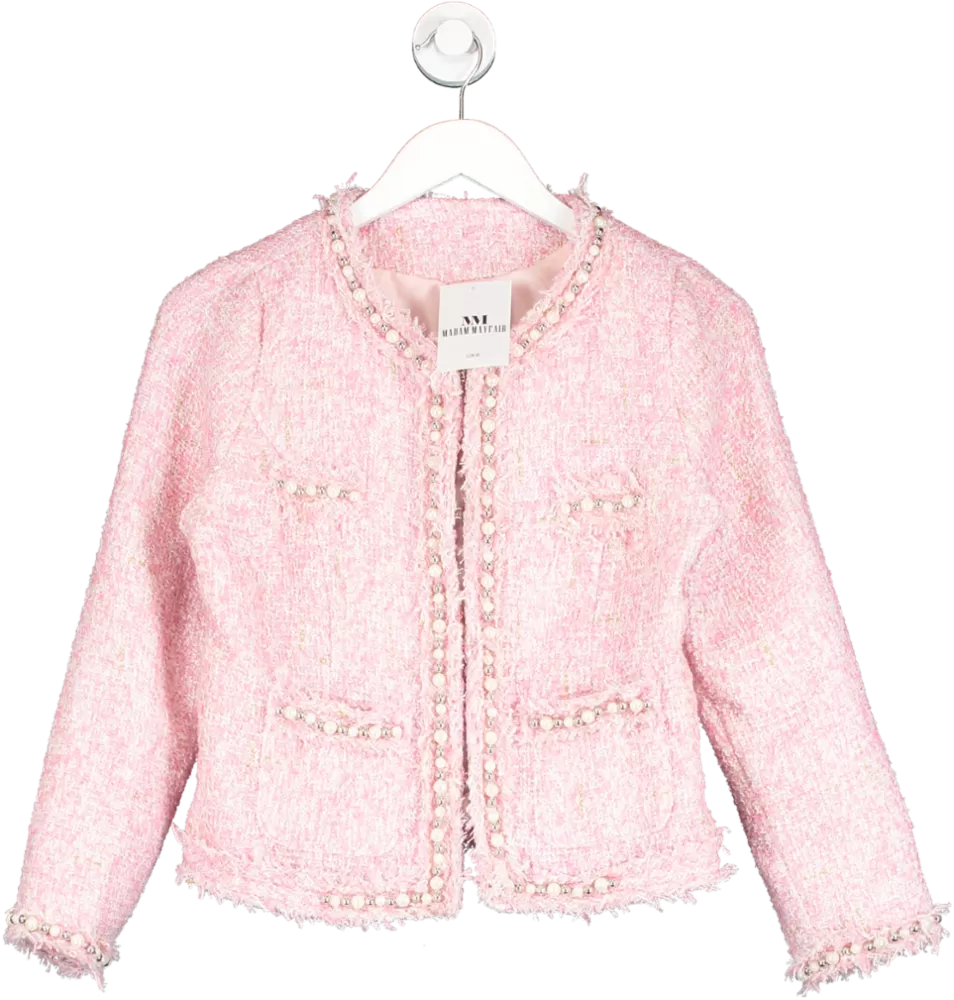 Madam Mayfair Pink Hayley Pearl Embellished Tweed Cropped Jacket UK 8