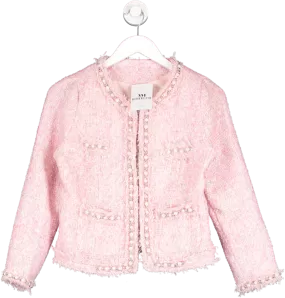 Madam Mayfair Pink Hayley Pearl Embellished Tweed Cropped Jacket UK 8