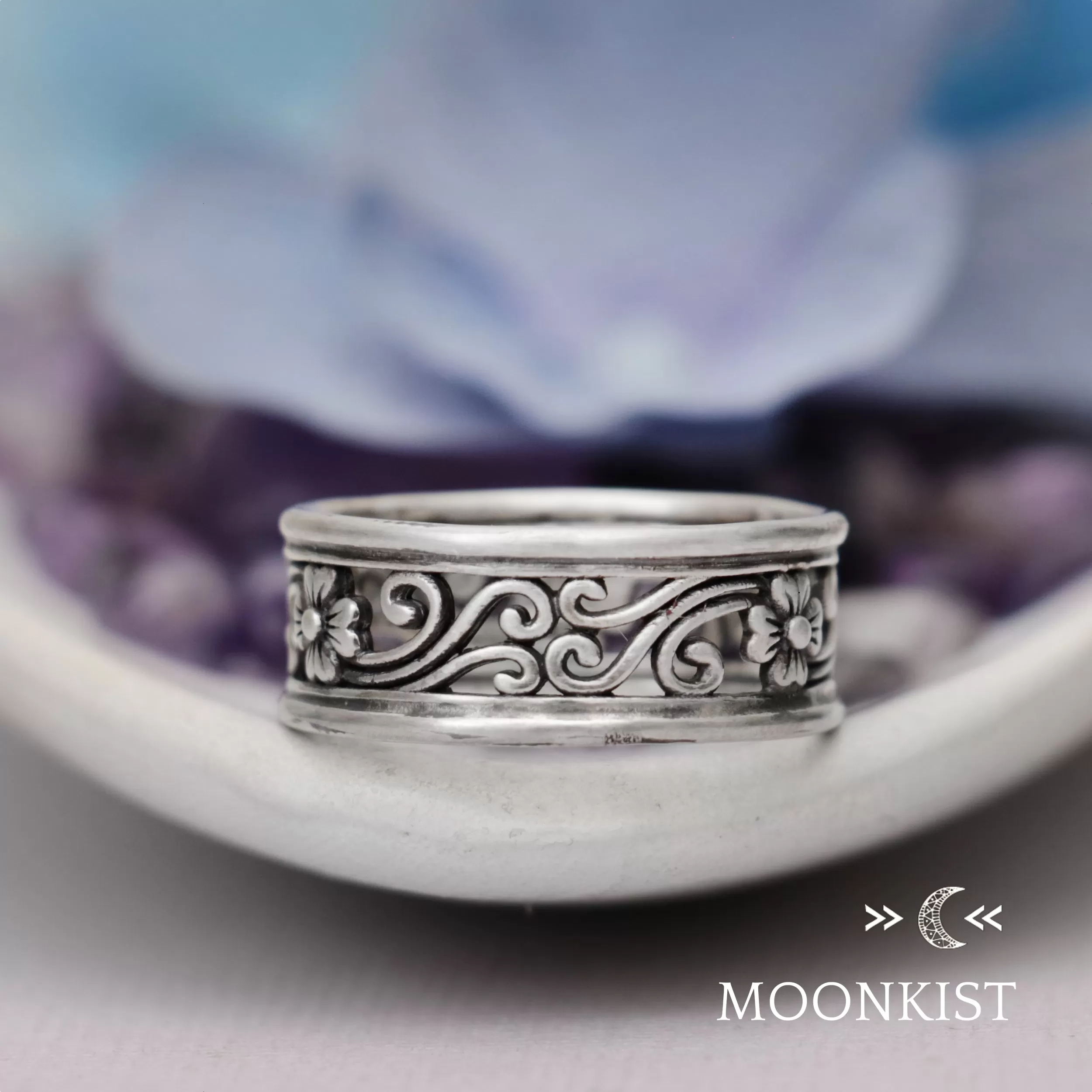 Magnolia Flower Wedding Band for Men | Moonkist Designs