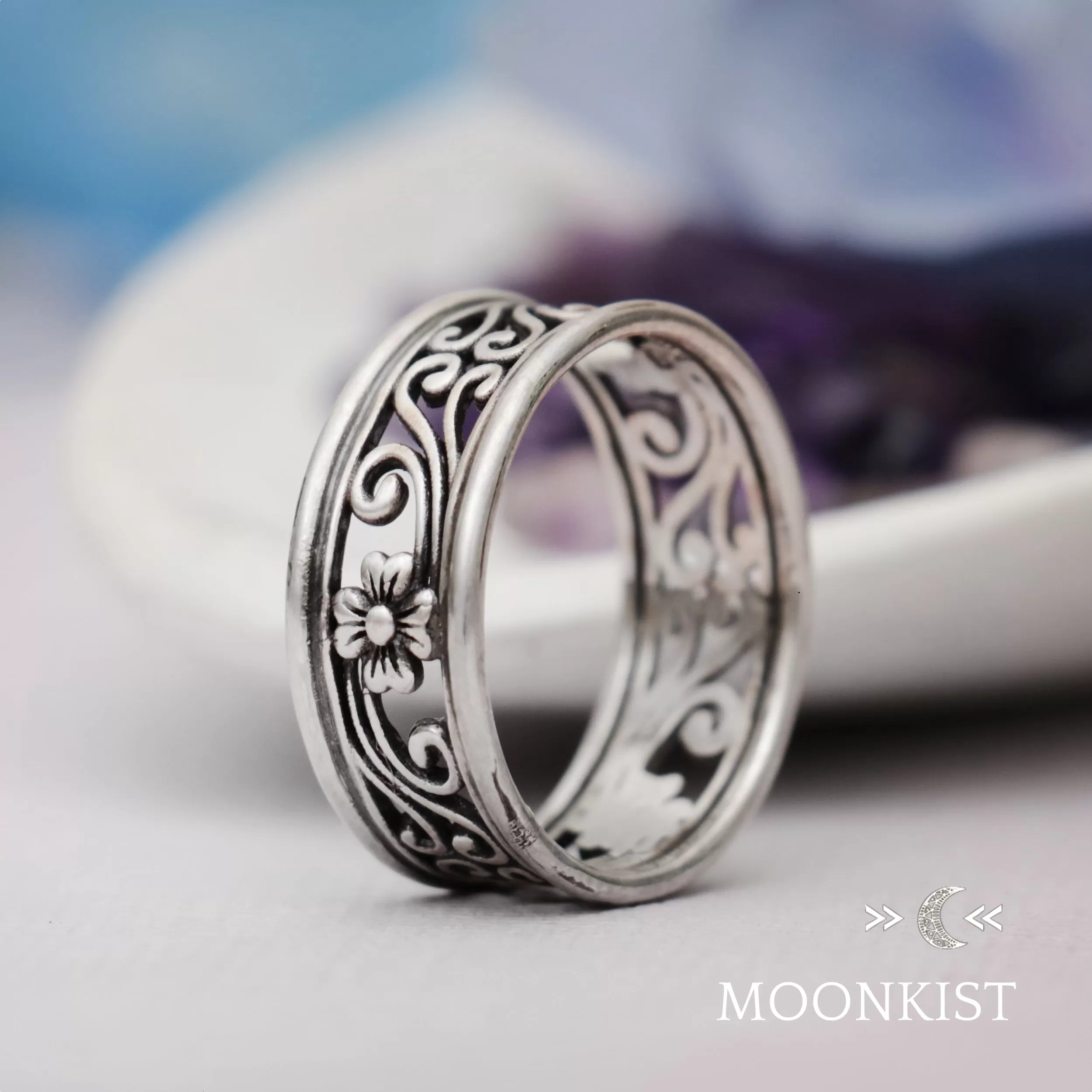 Magnolia Flower Wedding Band for Men | Moonkist Designs