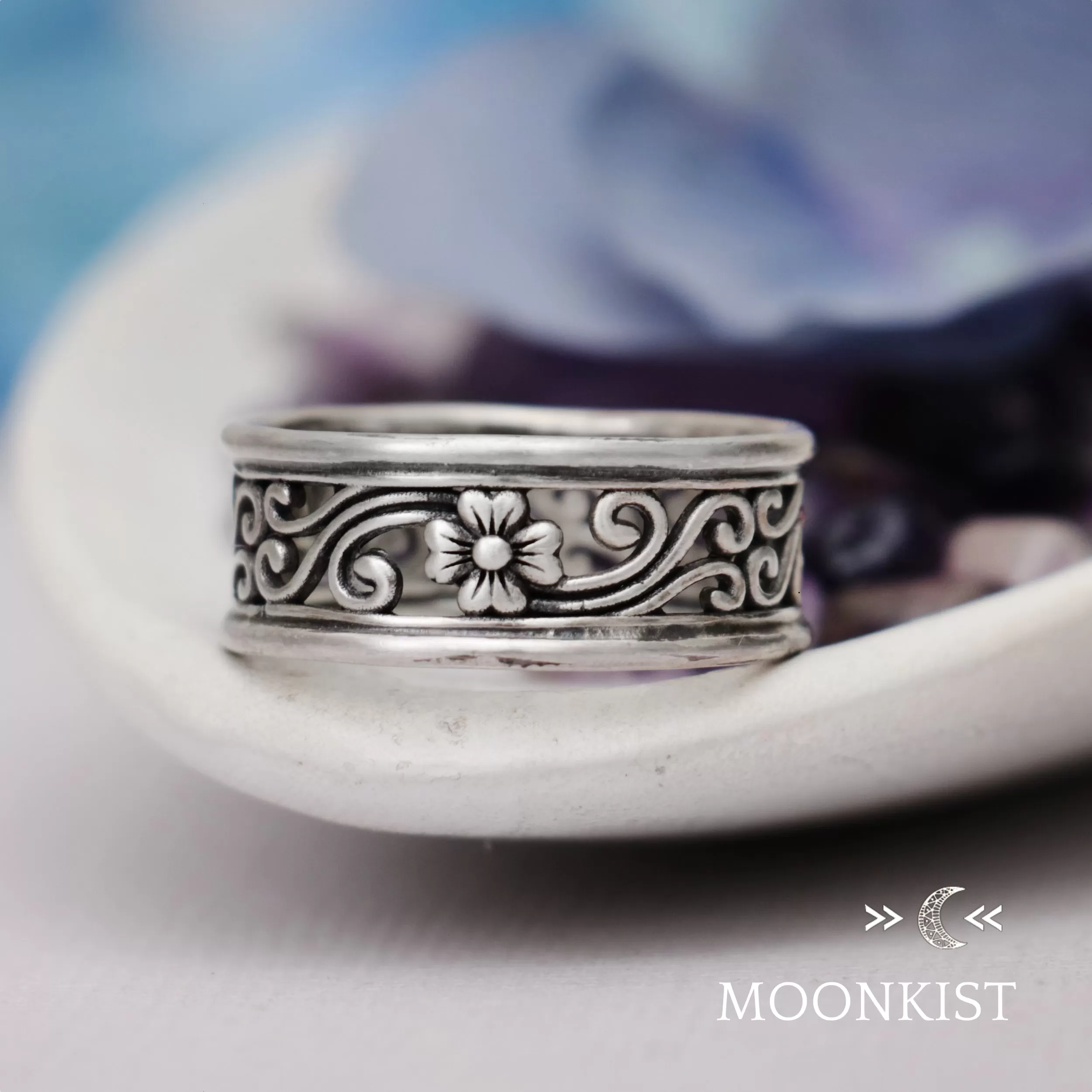 Magnolia Flower Wedding Band for Men | Moonkist Designs