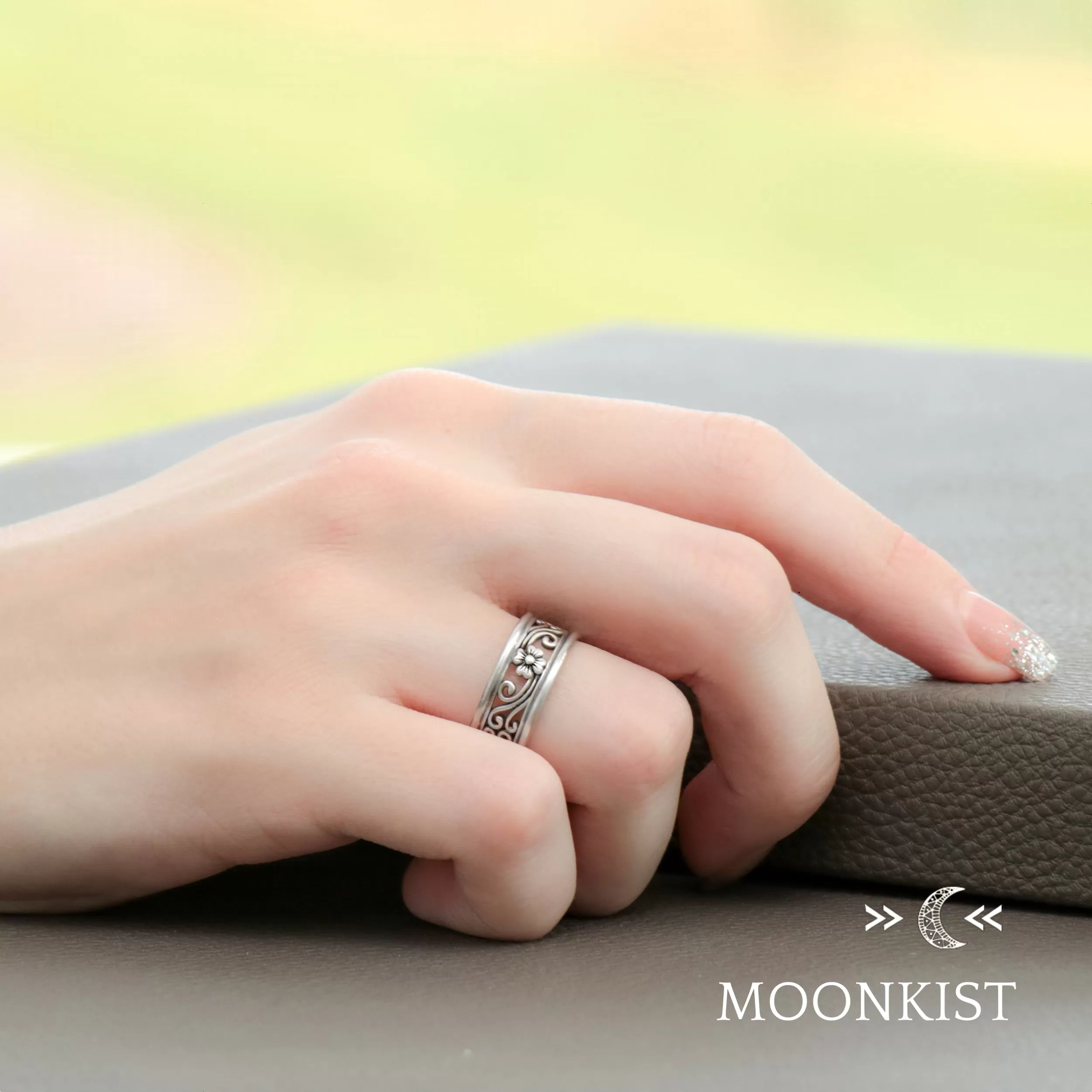 Magnolia Flower Wedding Band for Men | Moonkist Designs