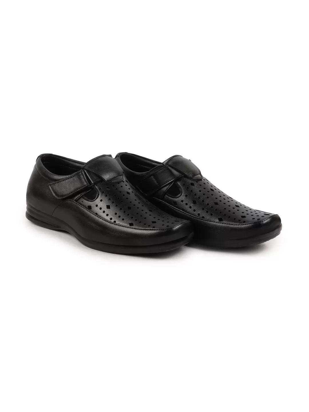 Men Black Breathable Laser Cut Shoes Style Casual Slip On Sandal For All Day Comfort