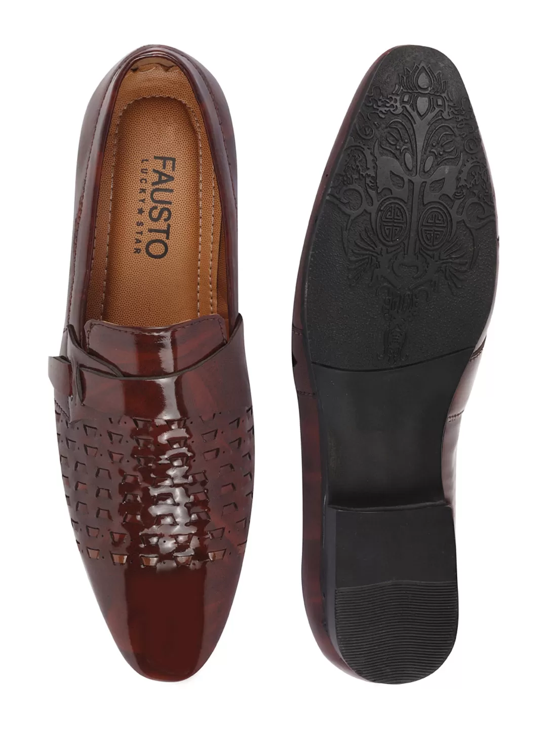 Men Brown Casual Patent Leather Slip-On Shoes