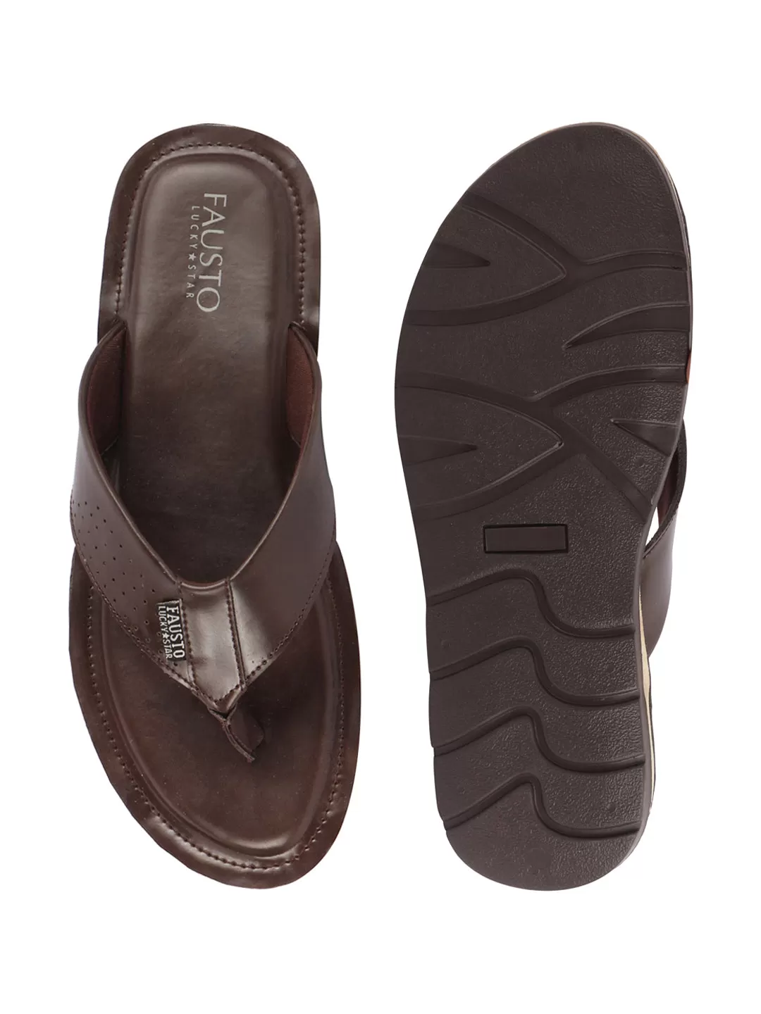 Men Brown Daily Indoor Outdoor Slip On Thong Slipper