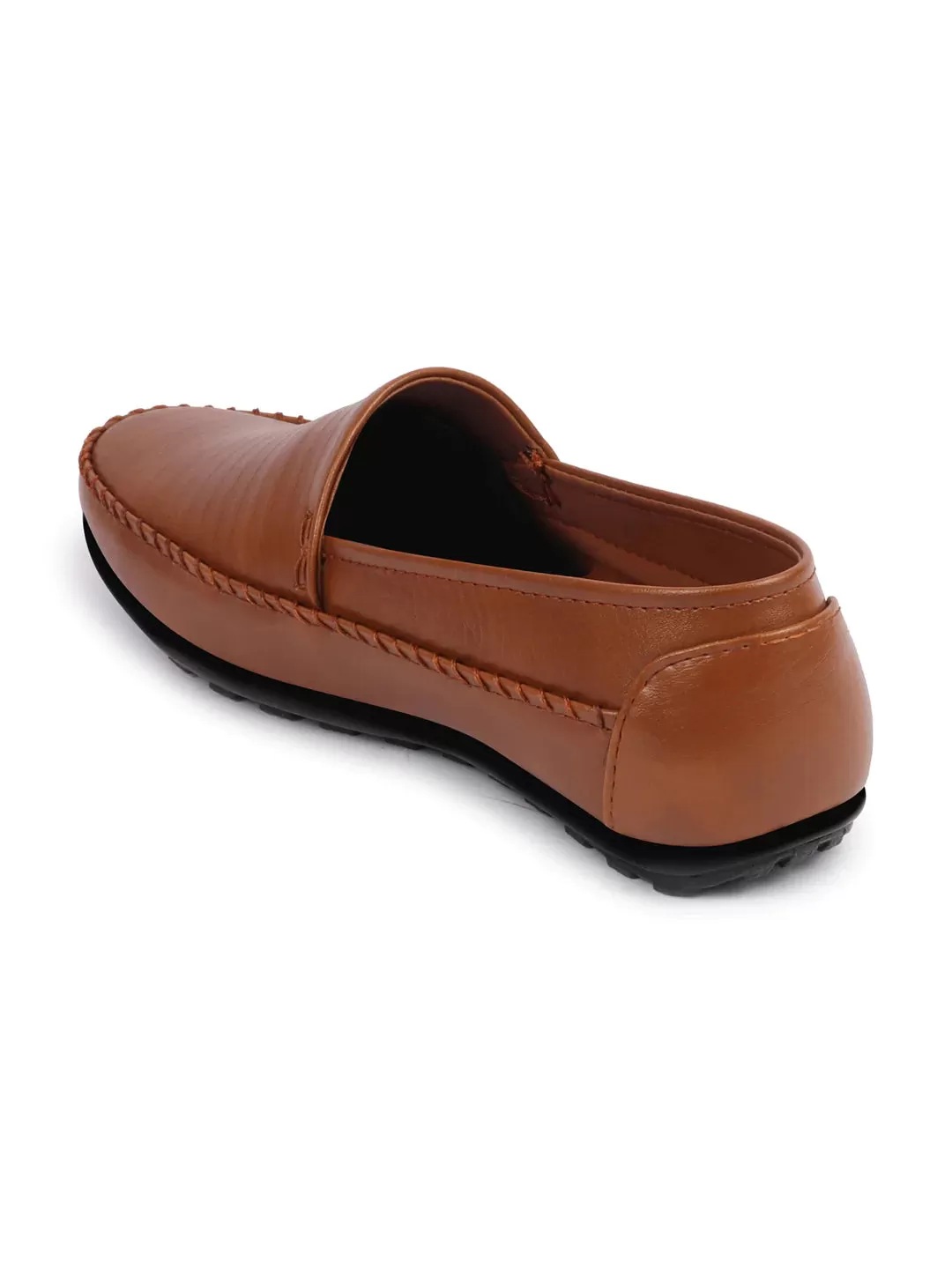 Men Tan Side Stitched Broad Feet Ethnic Slip On Shoes