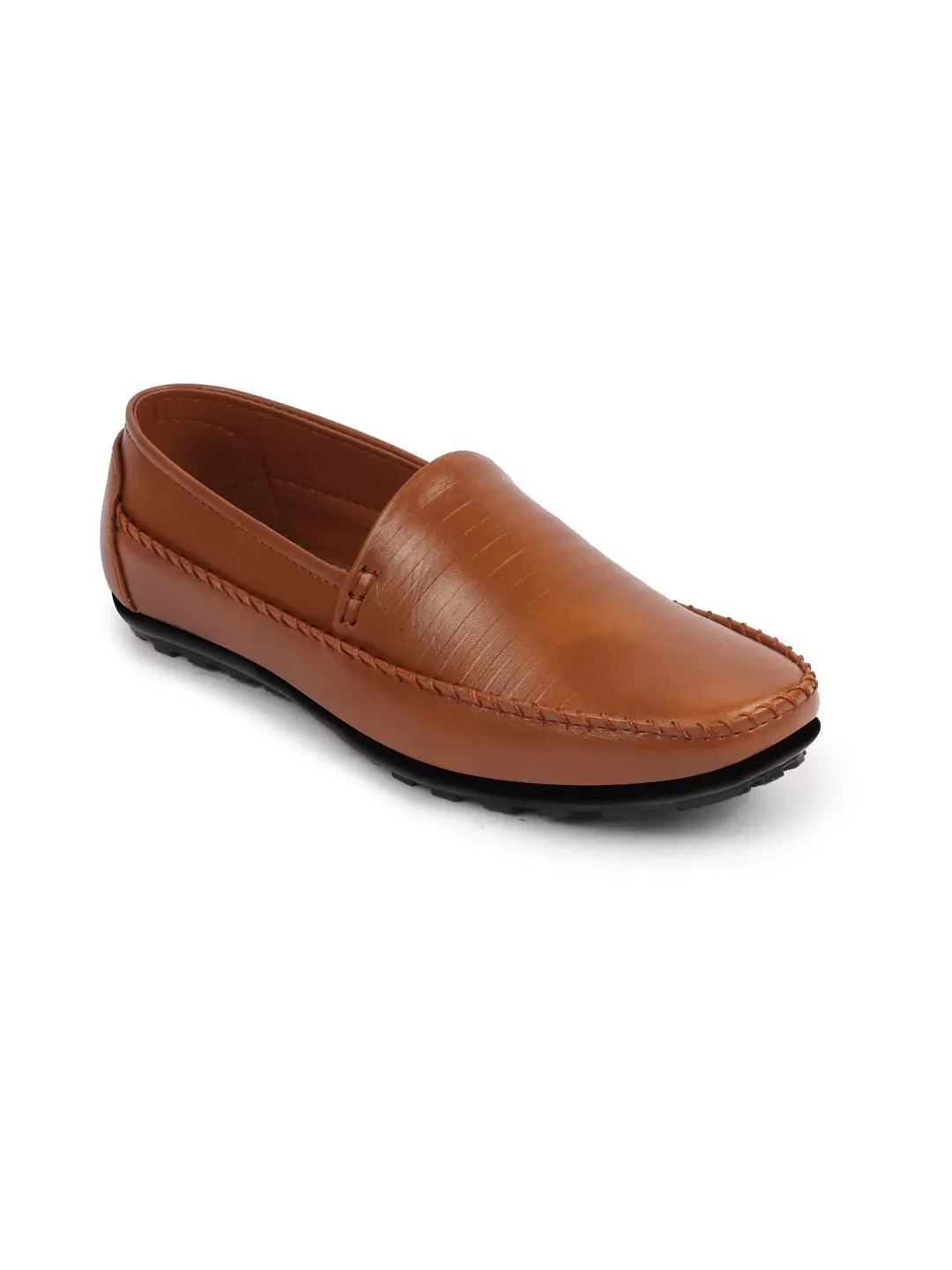 Men Tan Side Stitched Broad Feet Ethnic Slip On Shoes