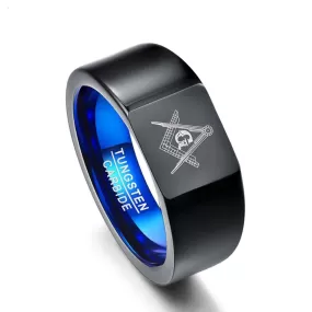 Men's Blue Black Plated Tungsten Masonic Ring G Mason Master Freemason