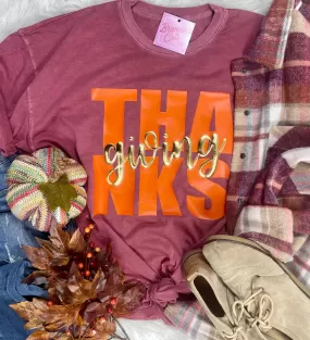 Metallic Puff {THANKS GIVING} Brick Crew Neck Tee