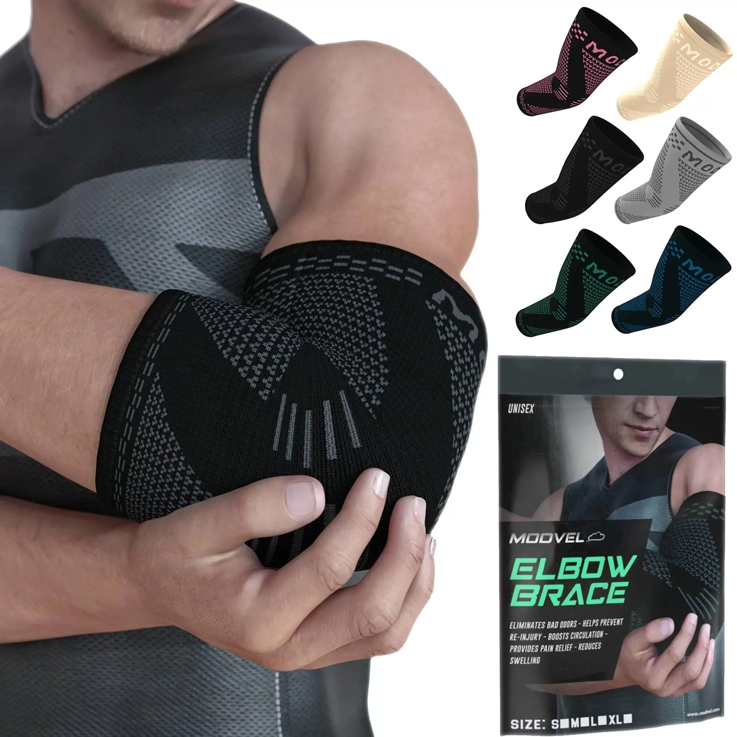 MODVEL Elbow Brace | Elbow Support Sleeves for Elbow Joint Pain, Stability, Injury Prevention and Recovery