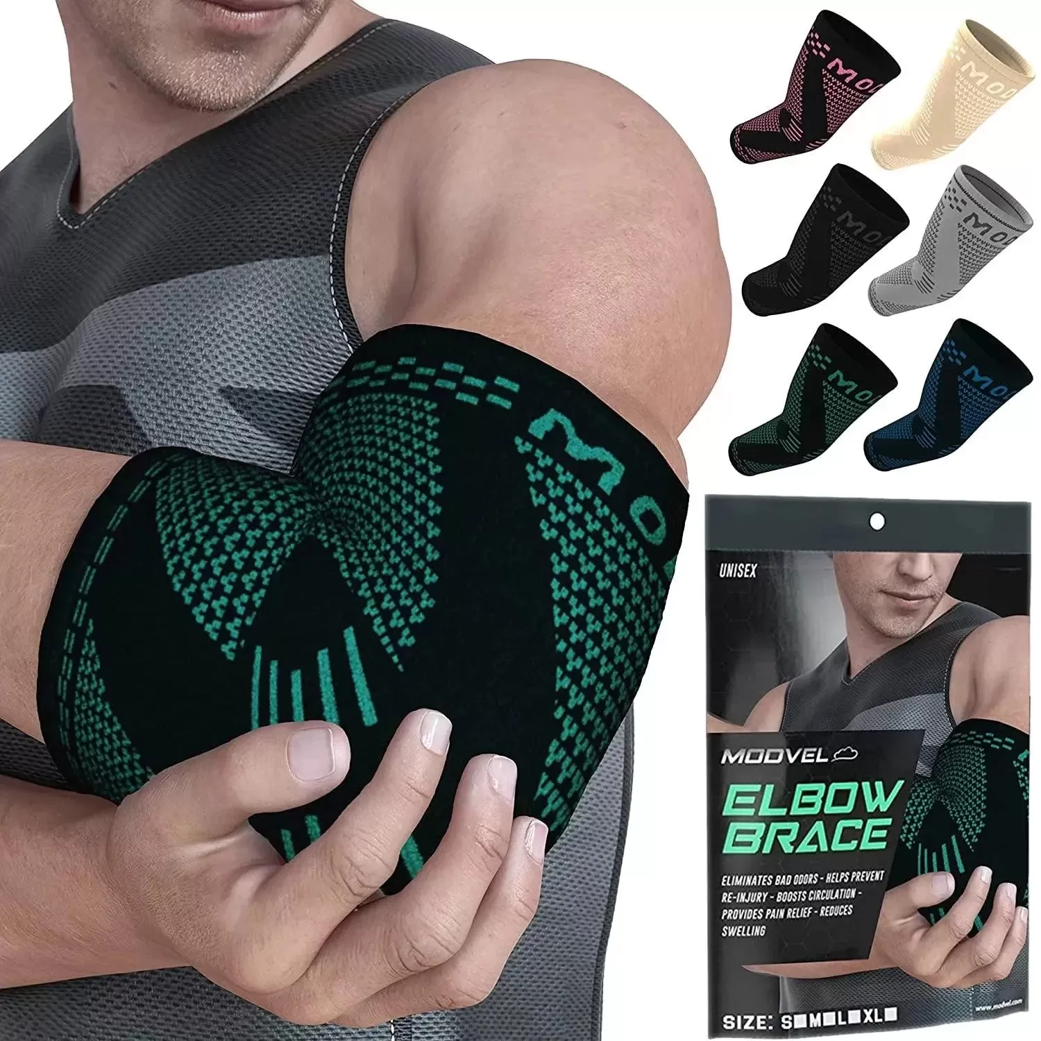 MODVEL Elbow Brace | Elbow Support Sleeves for Elbow Joint Pain, Stability, Injury Prevention and Recovery